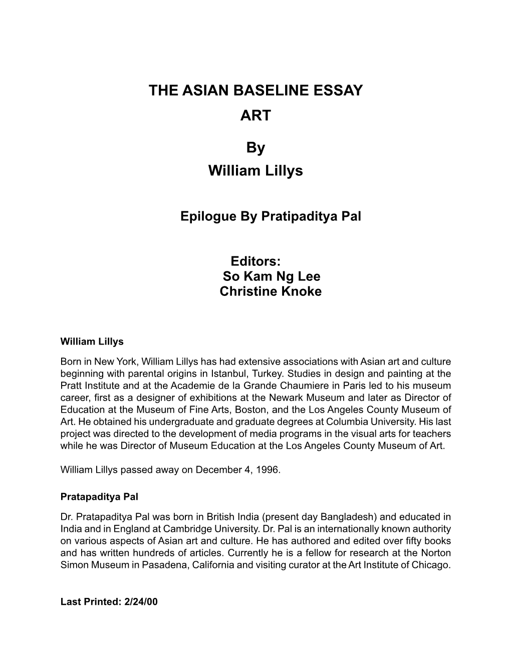 The Asian Baseline Essay In