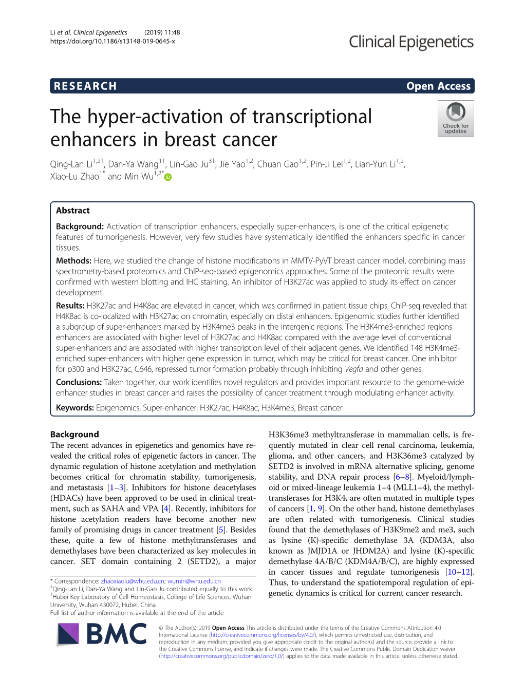 The Hyper-Activation of Transcriptional Enhancers in Breast Cancer