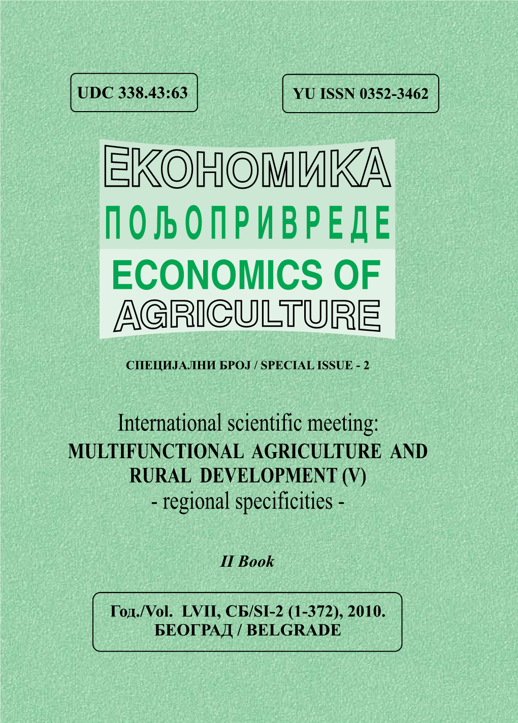 MULTIFUNCTIONAL AGRICULTURE and RURAL DEVELOPMENT (V) - Regional Specificities