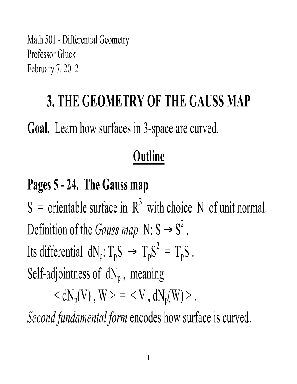 3. the GEOMETRY of the GAUSS MAP Goal