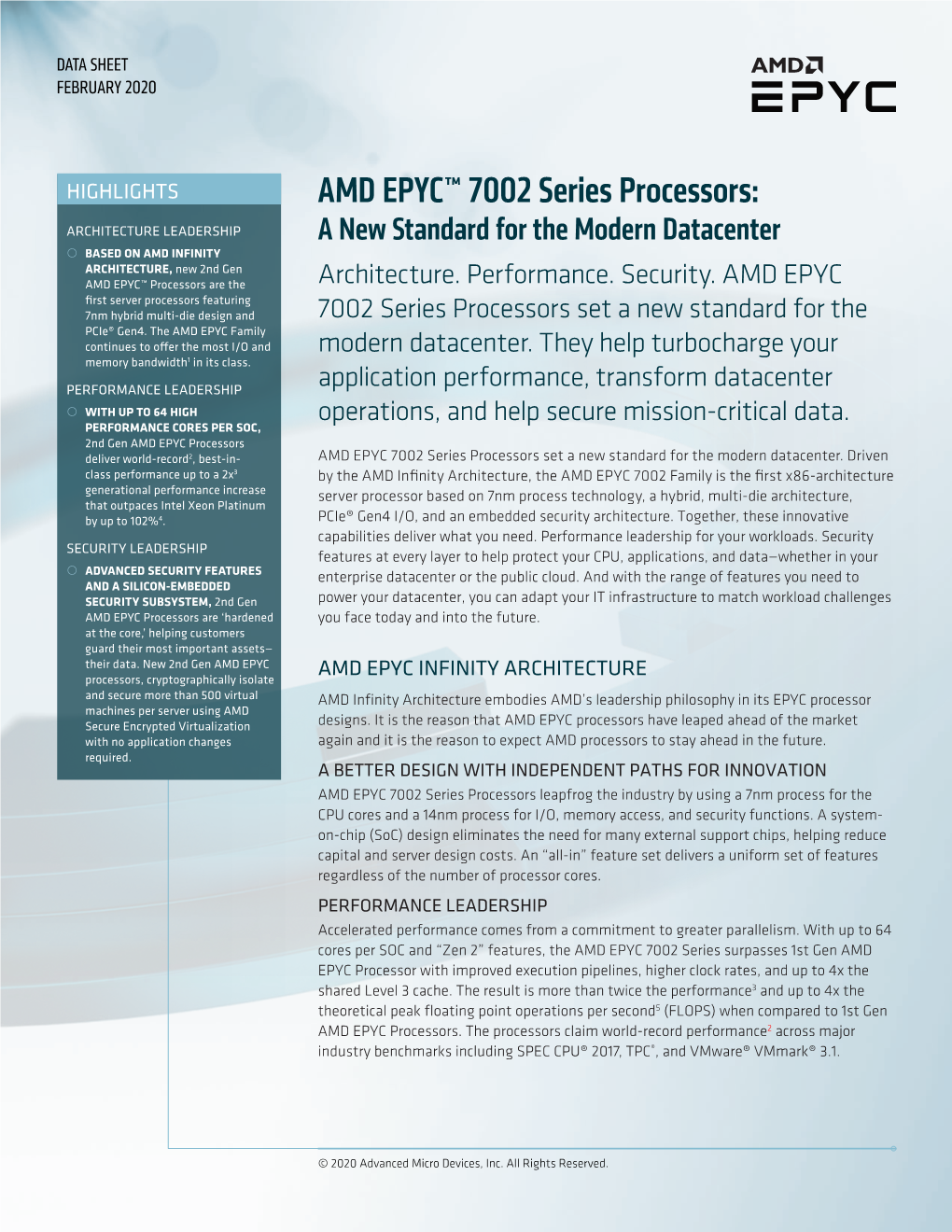 AMD EPYC™ 7002 Series Processors: a New Standard for the Modern