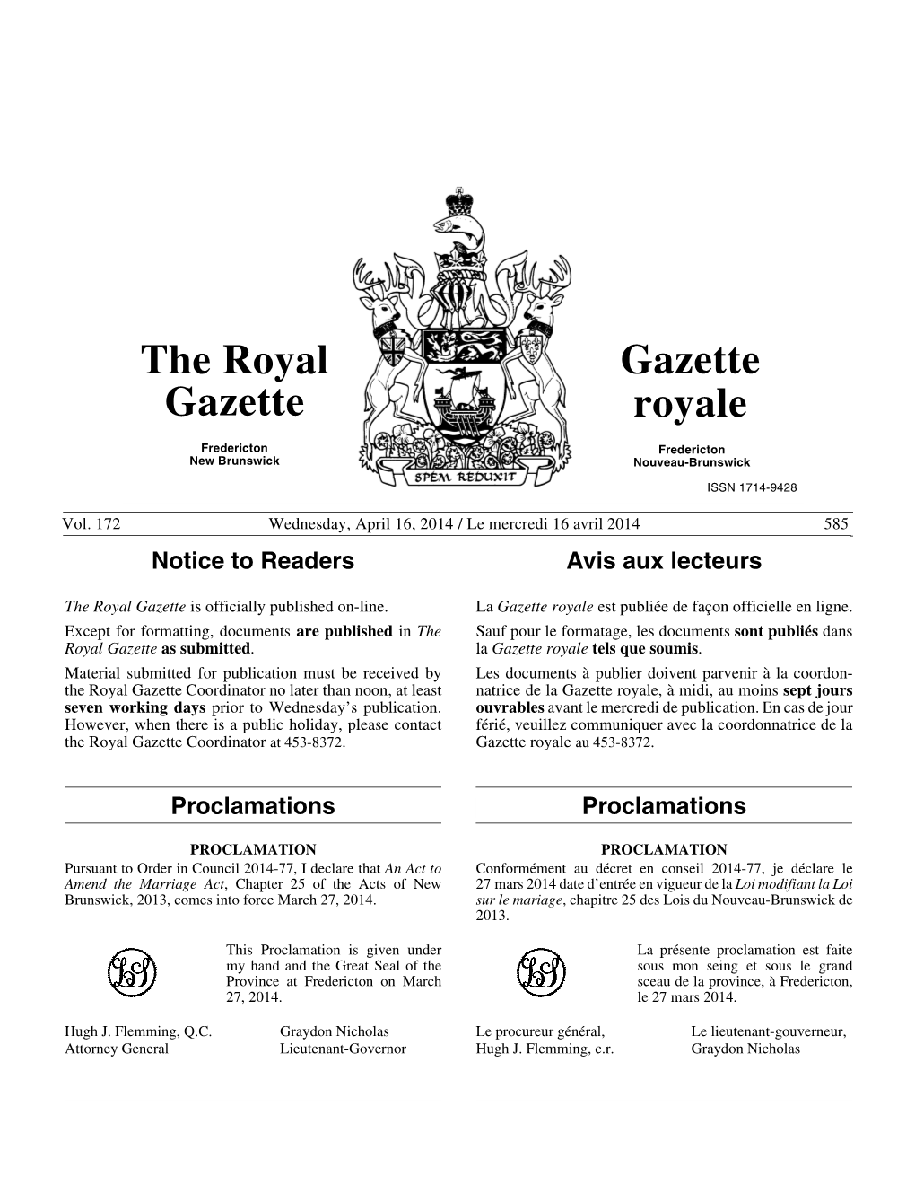 The Royal Gazette / Gazette Royale