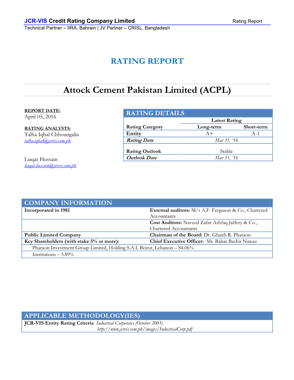 Attock Cement Pakistan Limited (ACPL)