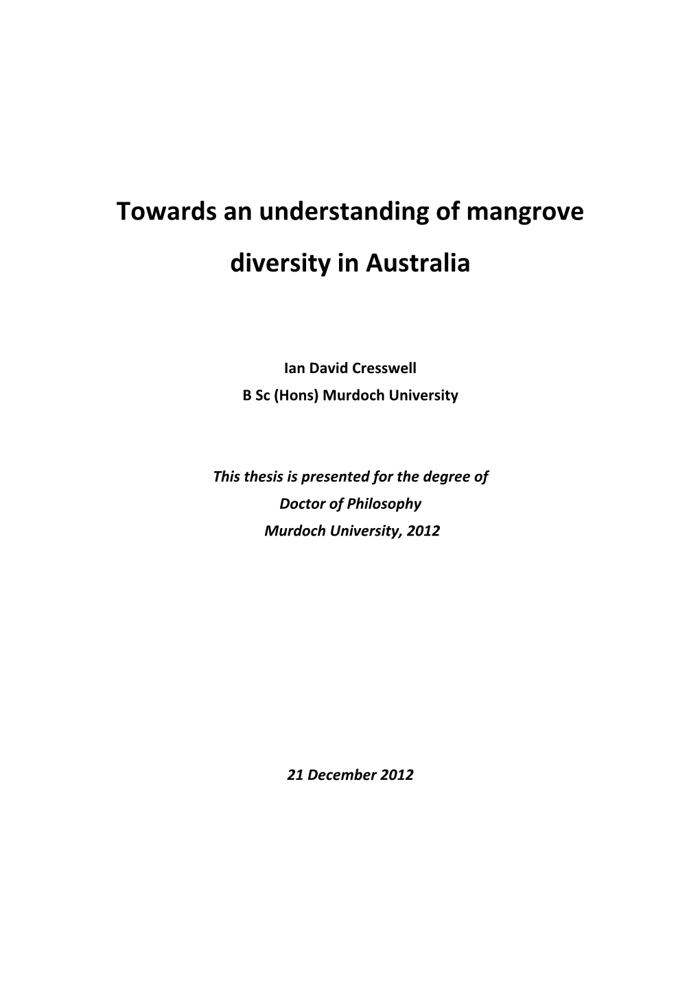 Towards an Understanding of Mangrove Diversity in Australia