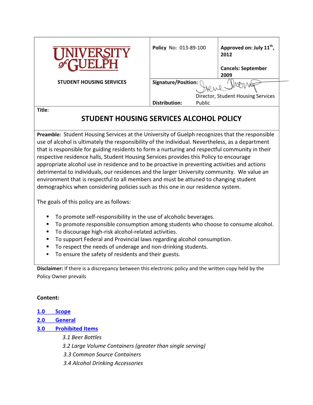 Alcohol Policy