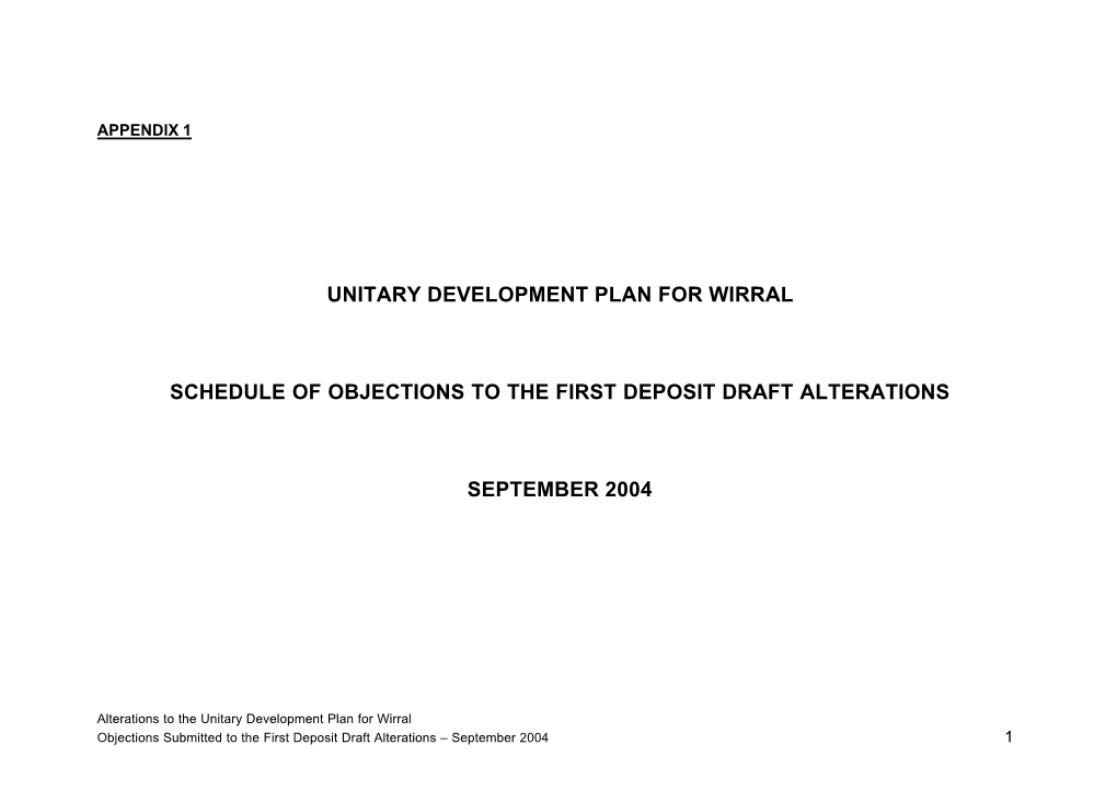 Unitary Development Plan for Wirral Schedule Of