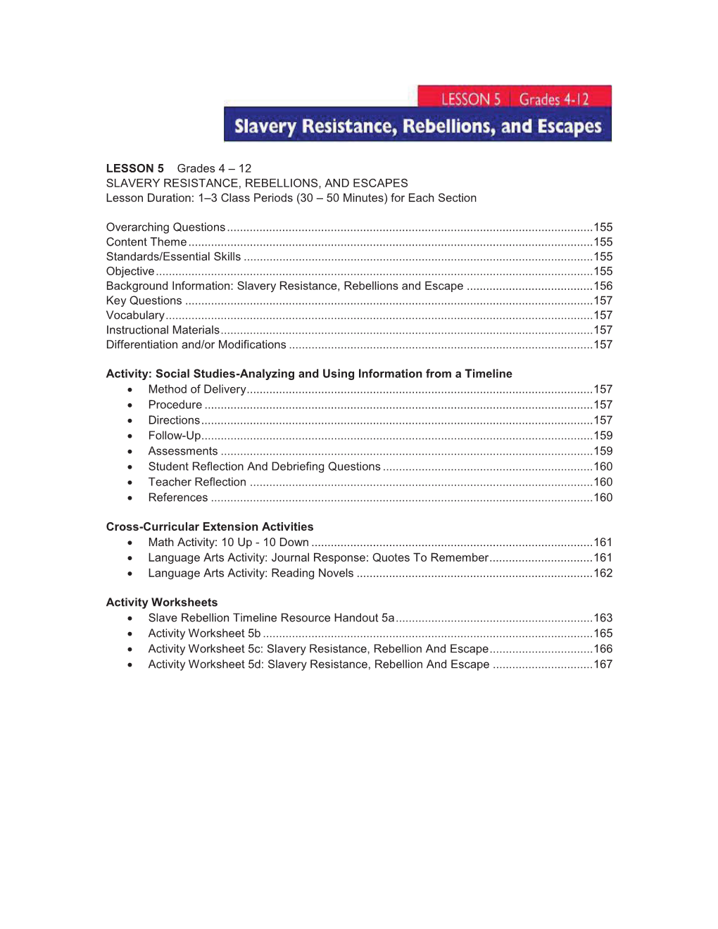 12 SLAVERY RESISTANCE, REBELLIONS, and ESCAPES Lesson Duration: 1–3 Class Periods (30 – 50 Minutes) for Each Section