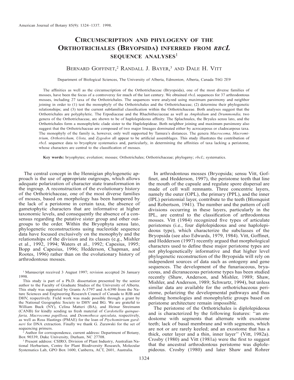 Inferred from Rbcl Sequence Analyses1