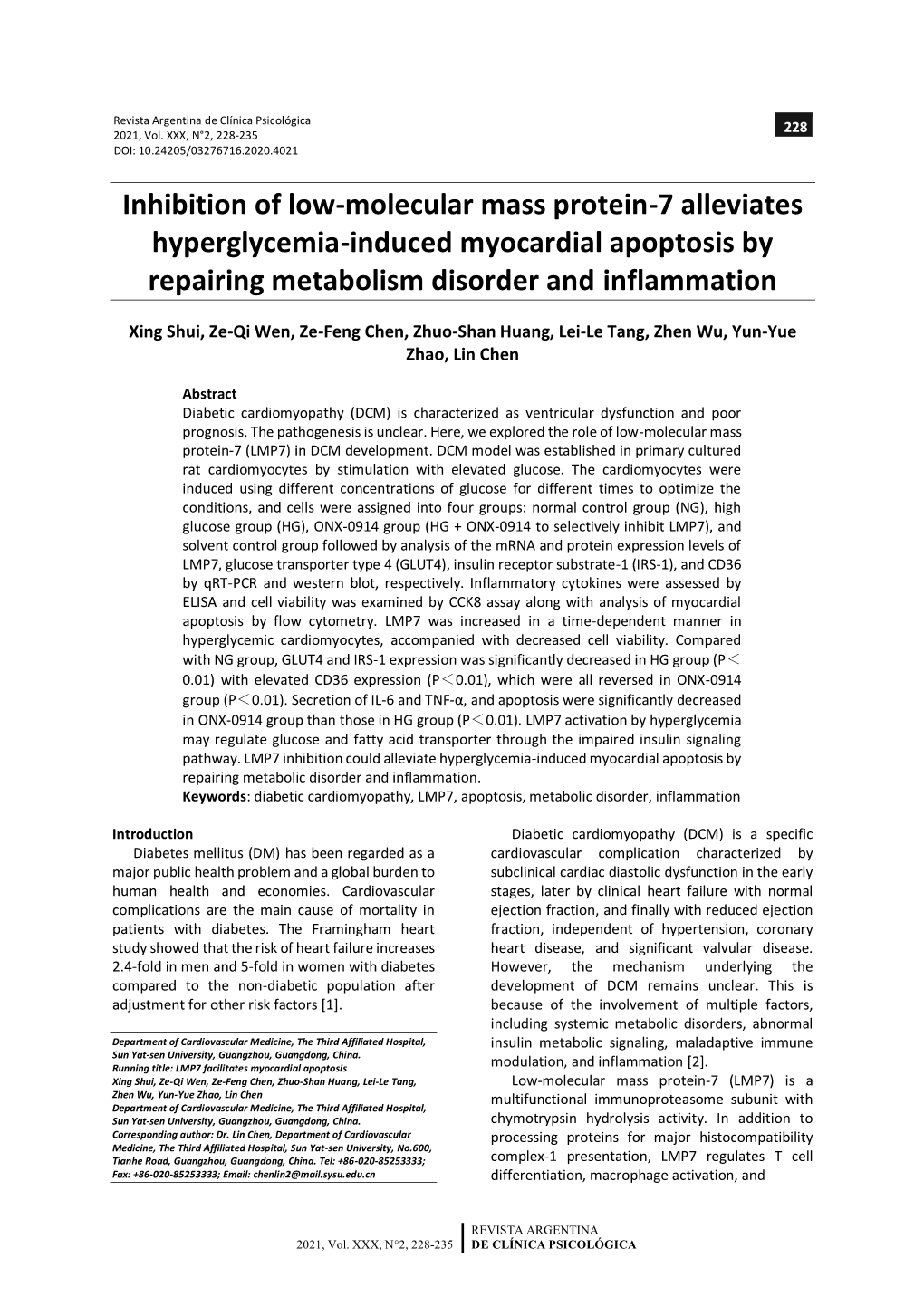 Inhibition of Low-Molecular Mass Protein-7 Alleviates Hyperglycemia-Induced Myocardial Apoptosis by Repairing Metabolism Disorder and Inflammation