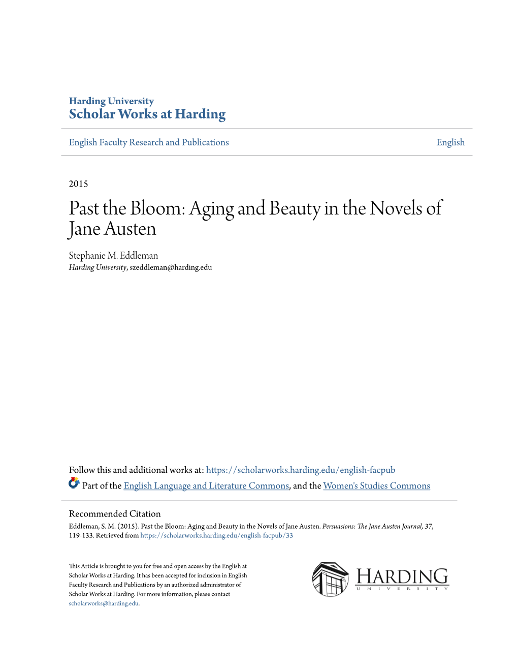 Aging and Beauty in the Novels of Jane Austen Stephanie M