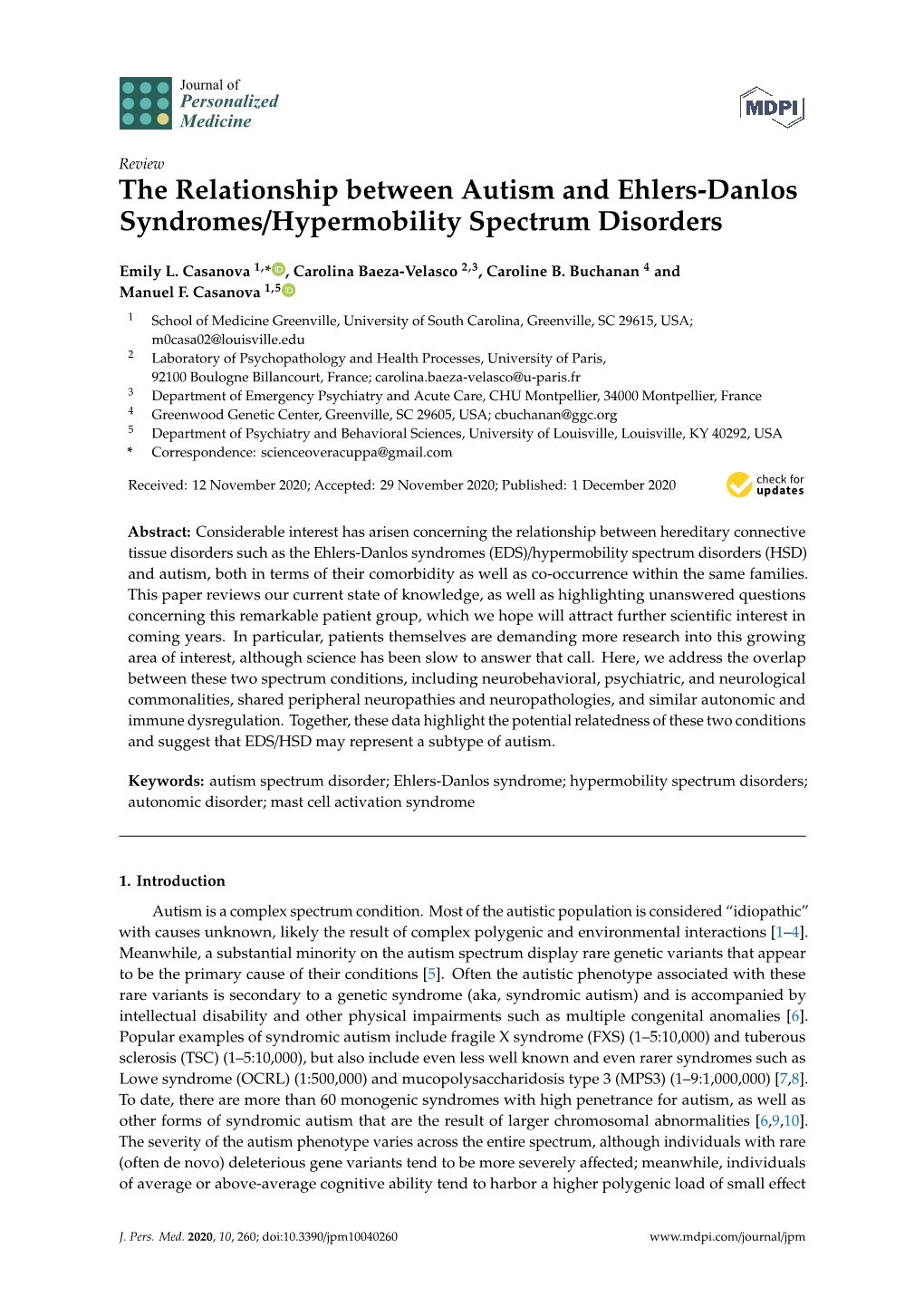 The Relationship Between Autism and Ehlers-Danlos Syndromes/Hypermobility Spectrum Disorders