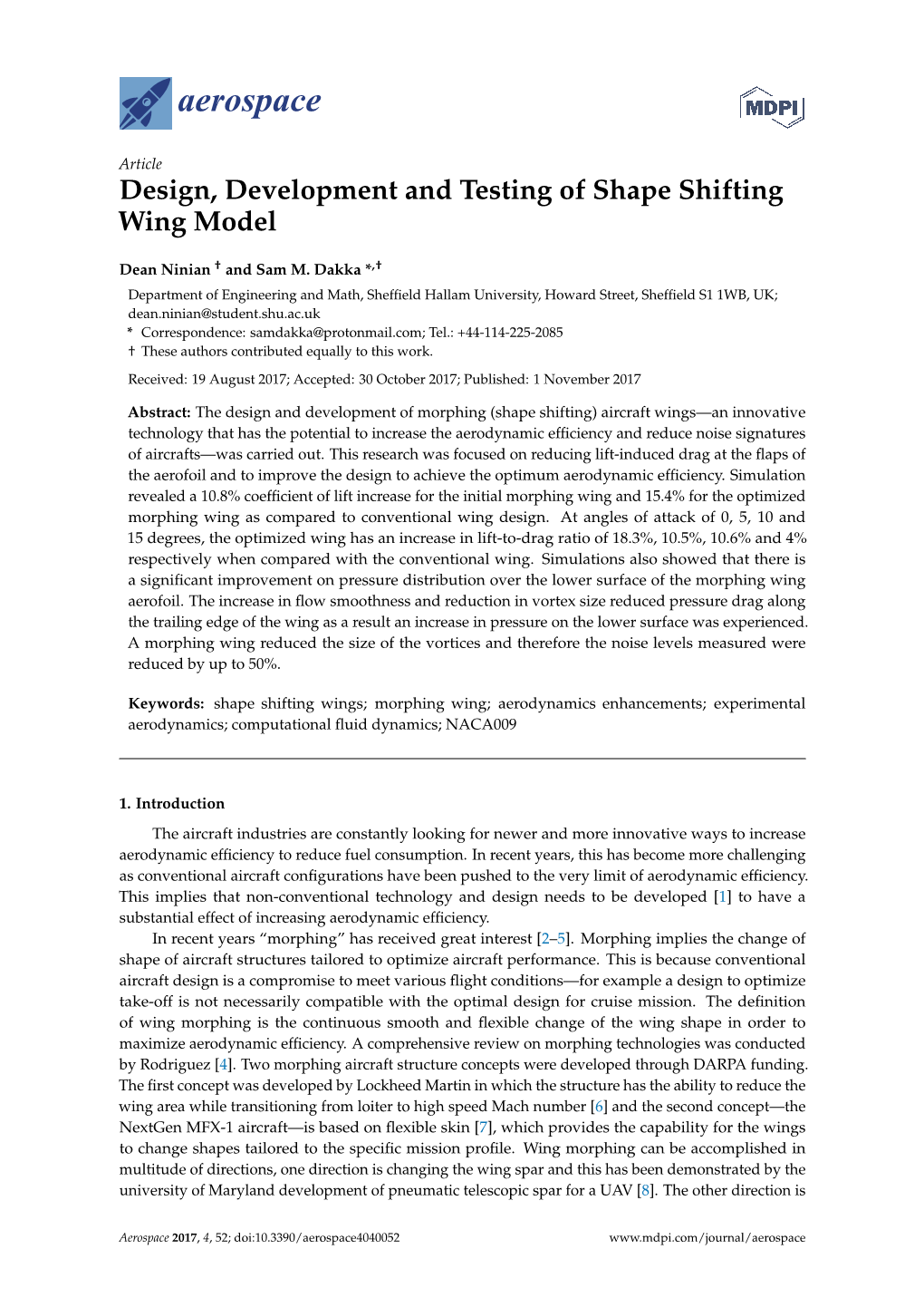 Design, Development and Testing of Shape Shifting Wing Model