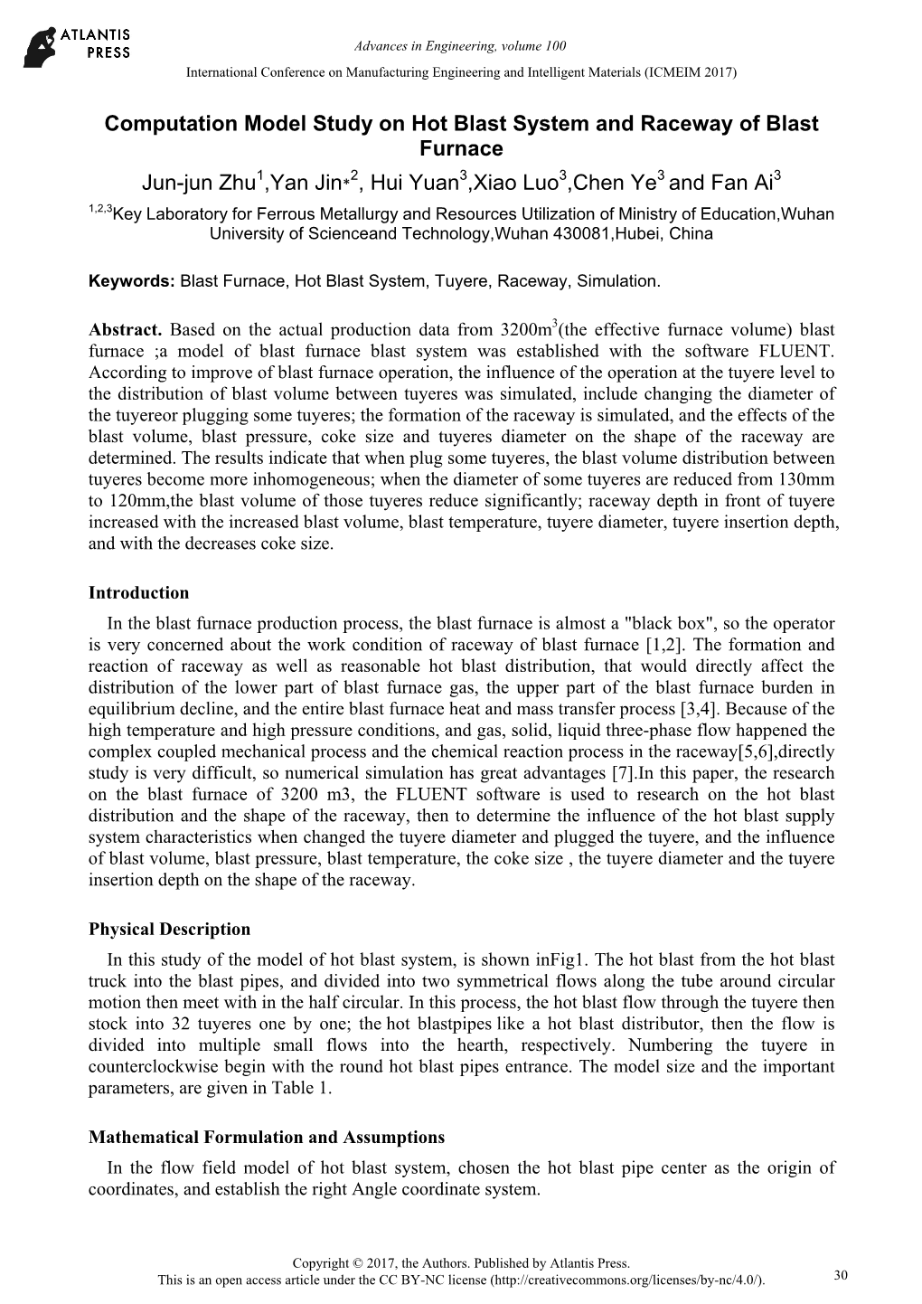 Computation Model Study on Hot Blast System and Raceway of Blast