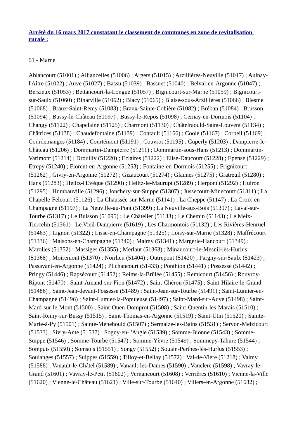 Arrêté Du 16 Mars 2017 Constatant Le Classement De Communes En Zone De Revitalisation Rurale
