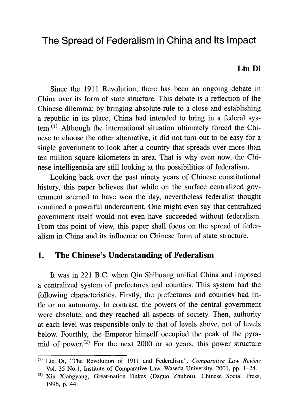 The Spread of Federalism in China and Its Impact