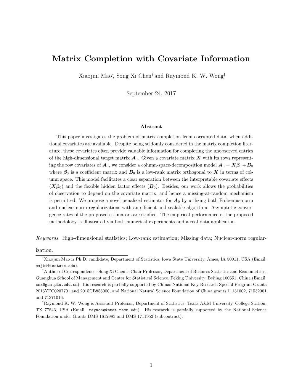 Matrix Completion with Covariate Information