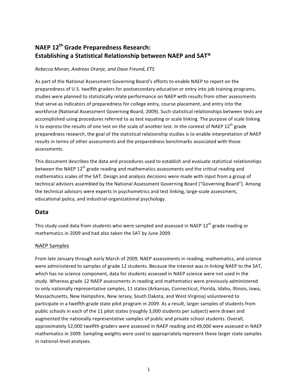 Statistical Linking of National Results from NAEP And