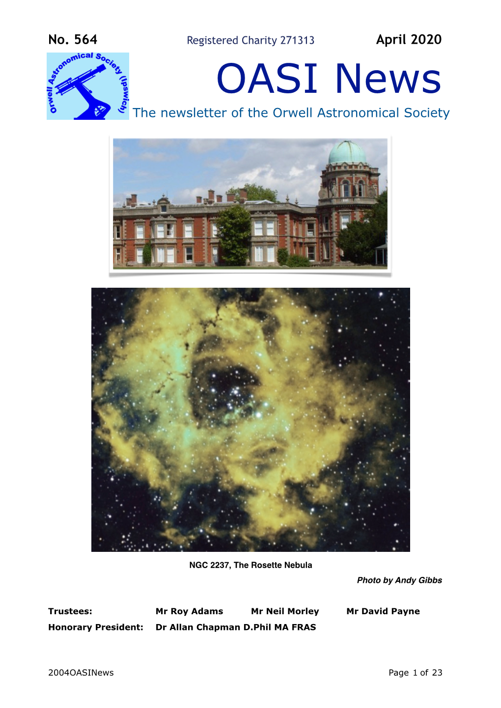 OASI News the Newsletter of the Orwell Astronomical Society