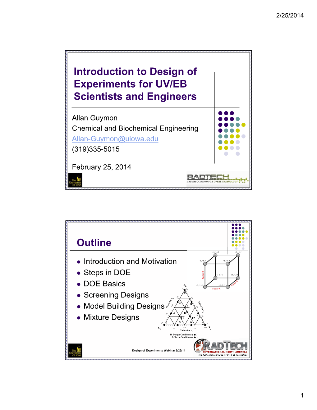 Introduction to Design of Experiments for UV/EB Scientists and Engineers