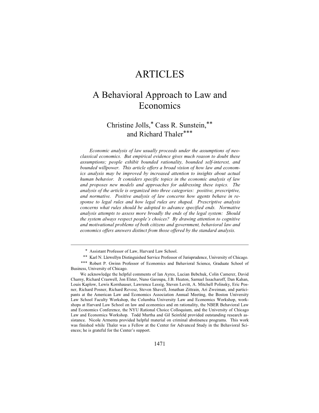 A Behavioral Approach to Law and Economics