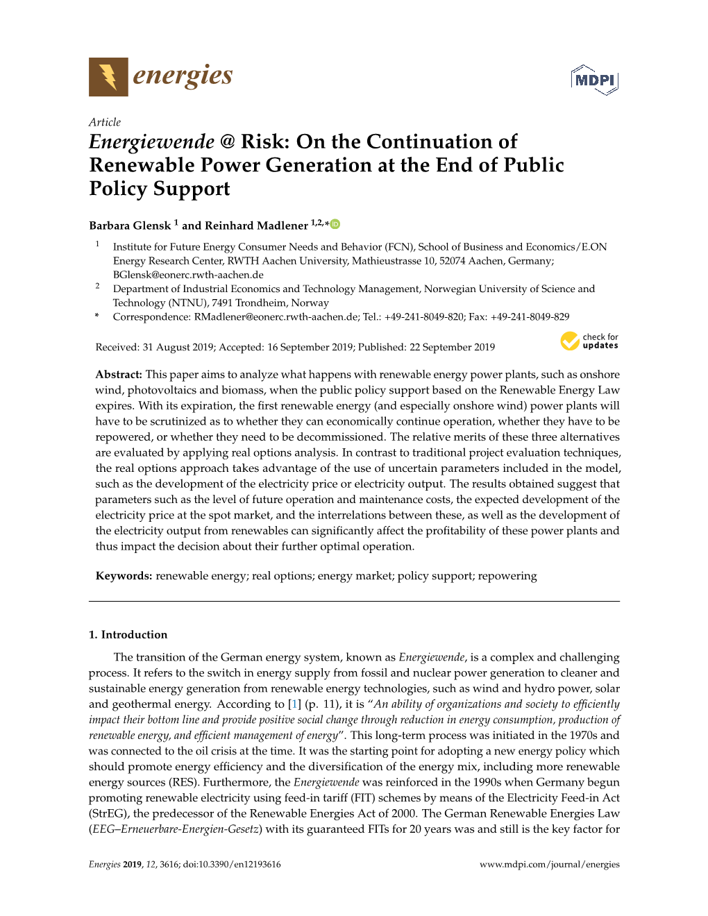 Energiewende @ Risk: on the Continuation of Renewable Power Generation at the End of Public Policy Support