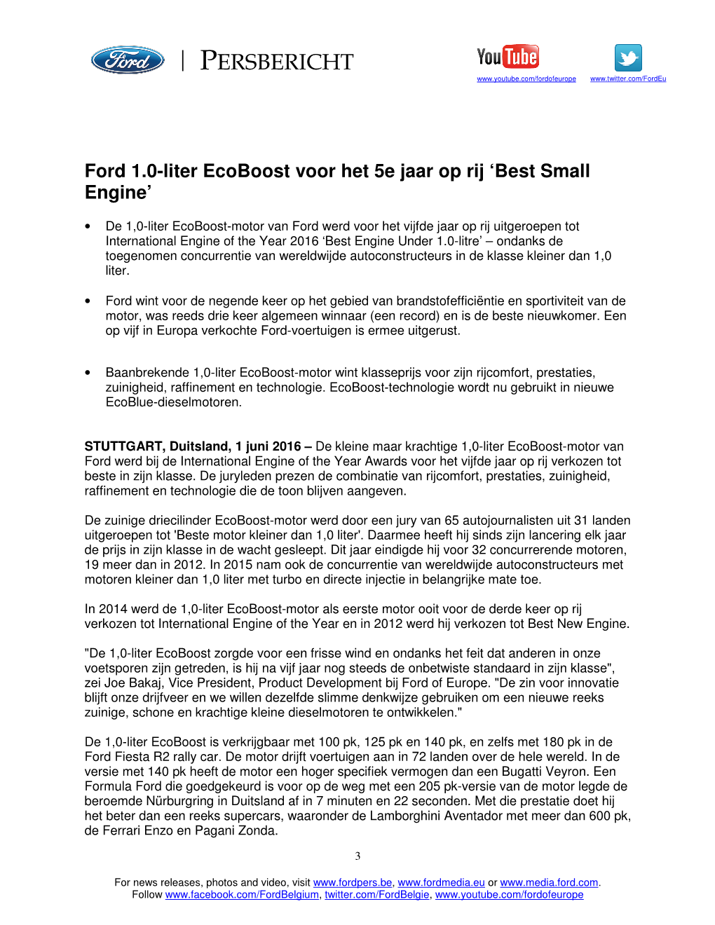 Ford 1.0-Liter Ecoboost Voor Het 5E Jaar Op Rij 'Best Small Engine'