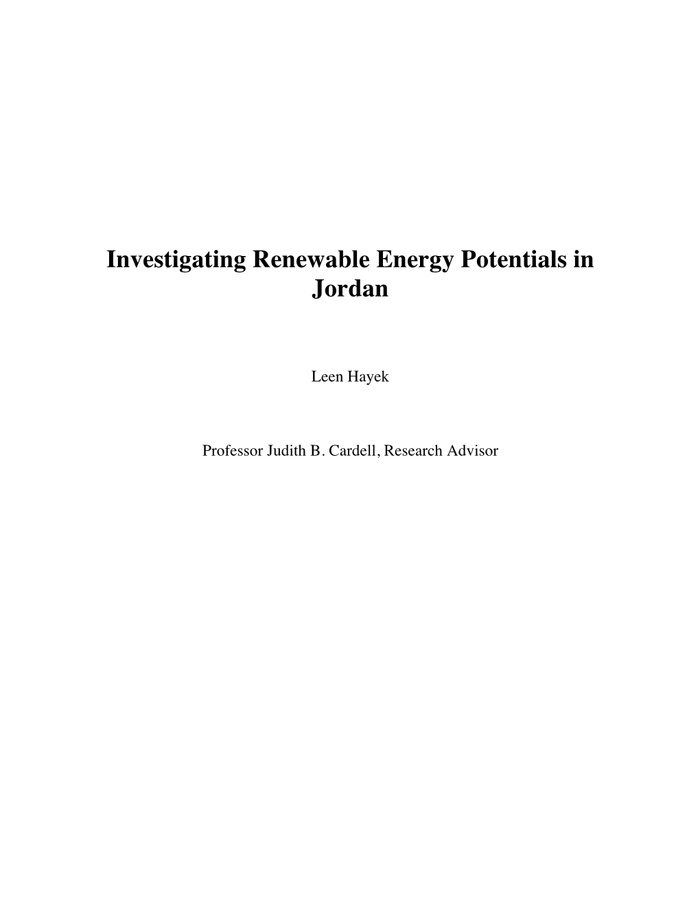 Investigating Renewable Energy Potentials in Jordan
