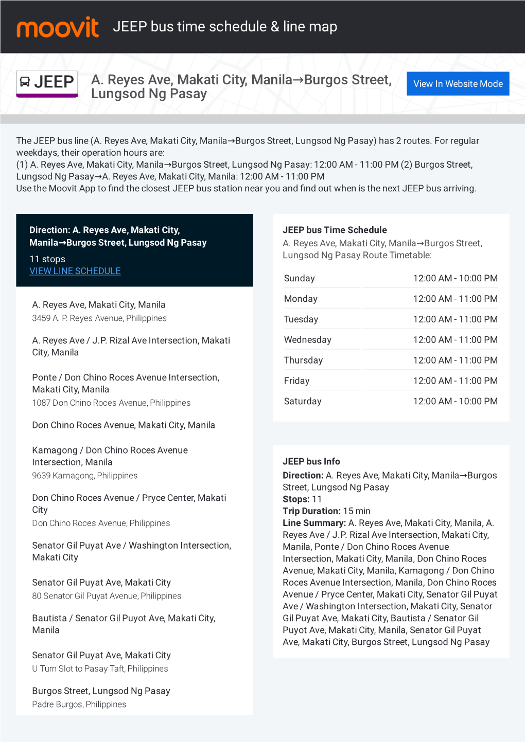 JEEP Bus Time Schedule & Line Route