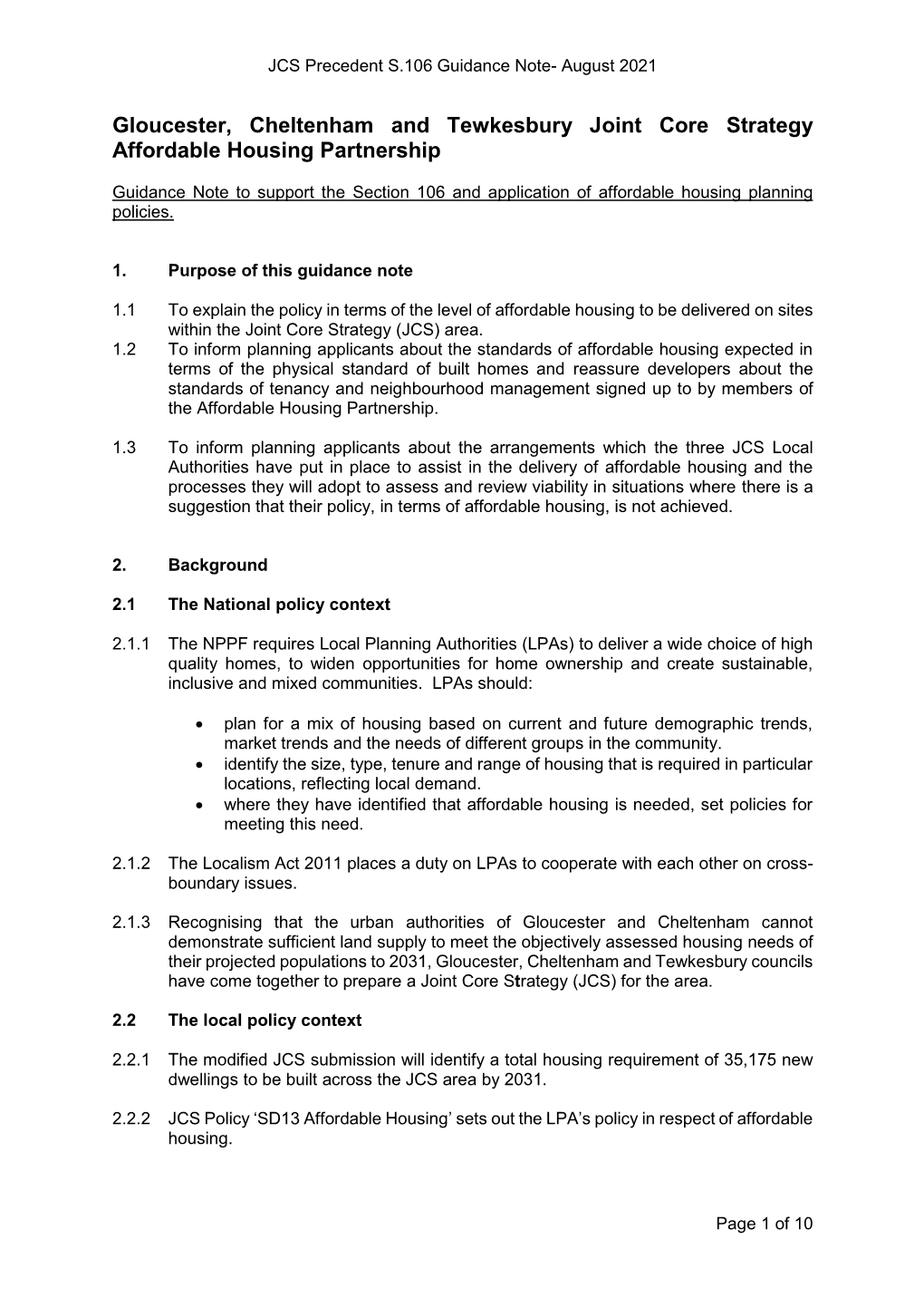 Gloucester, Cheltenham and Tewkesbury Joint Core Strategy Affordable Housing Partnership