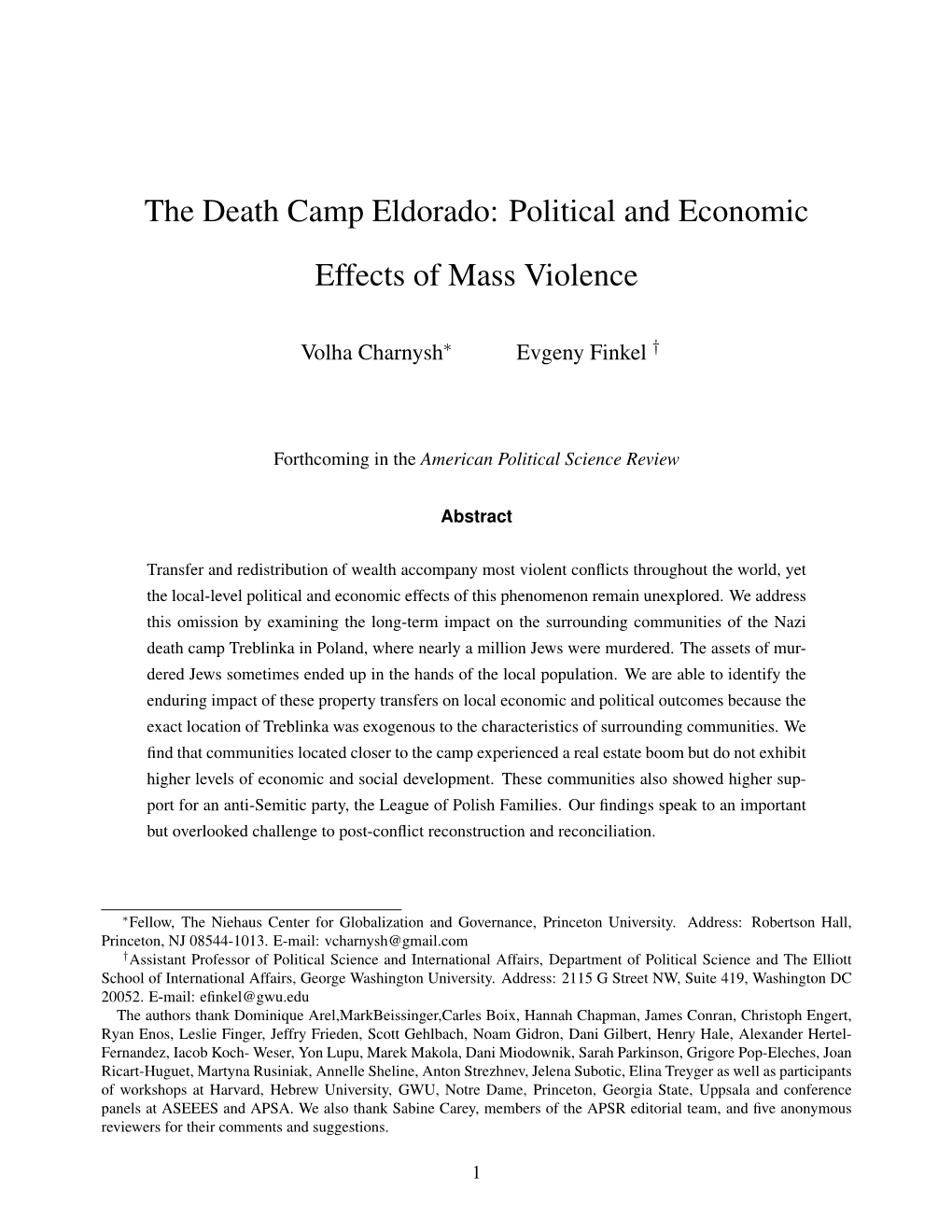 The Death Camp Eldorado: Political and Economic Effects of Mass Violence