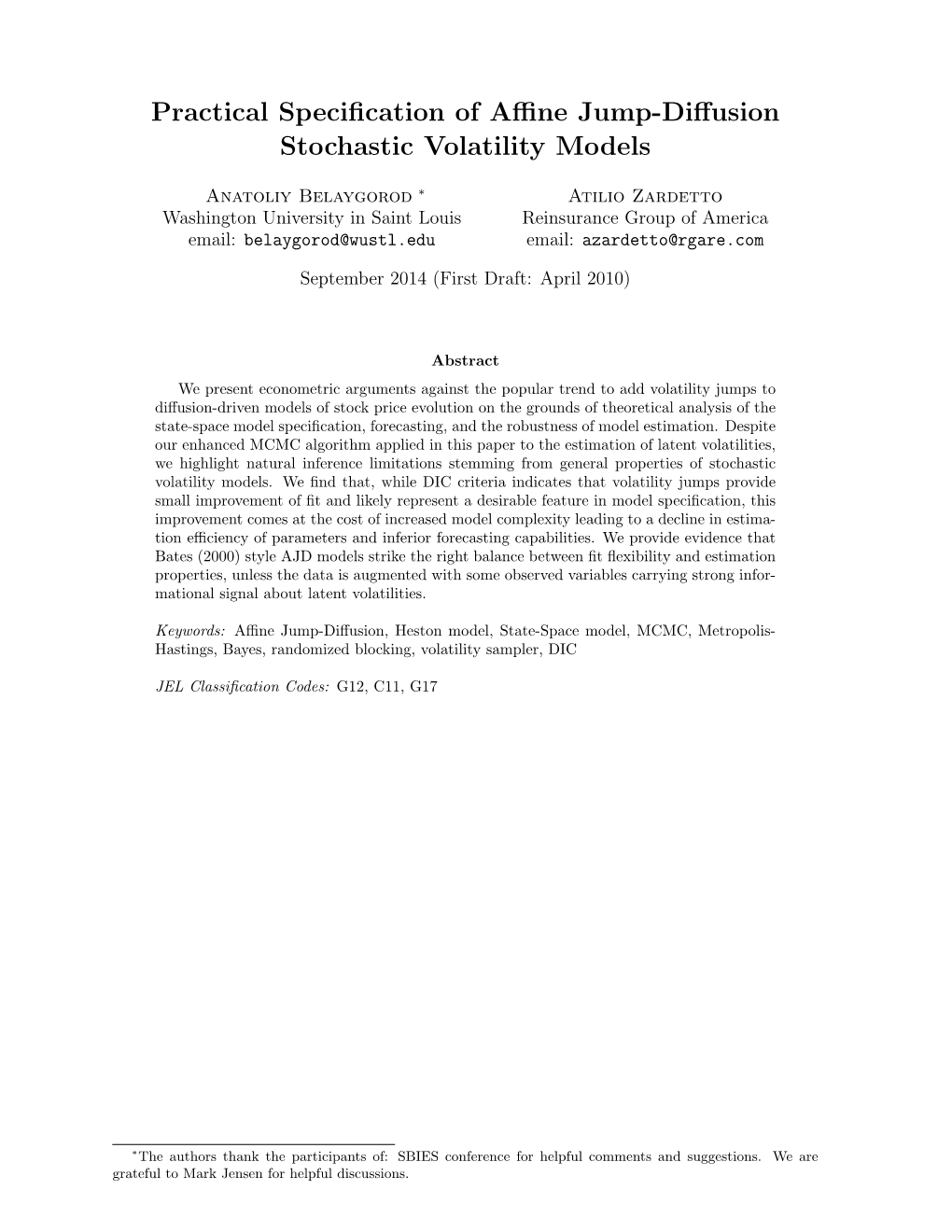 Practical Specification of Affine Jump-Diffusion Stochastic Volatility