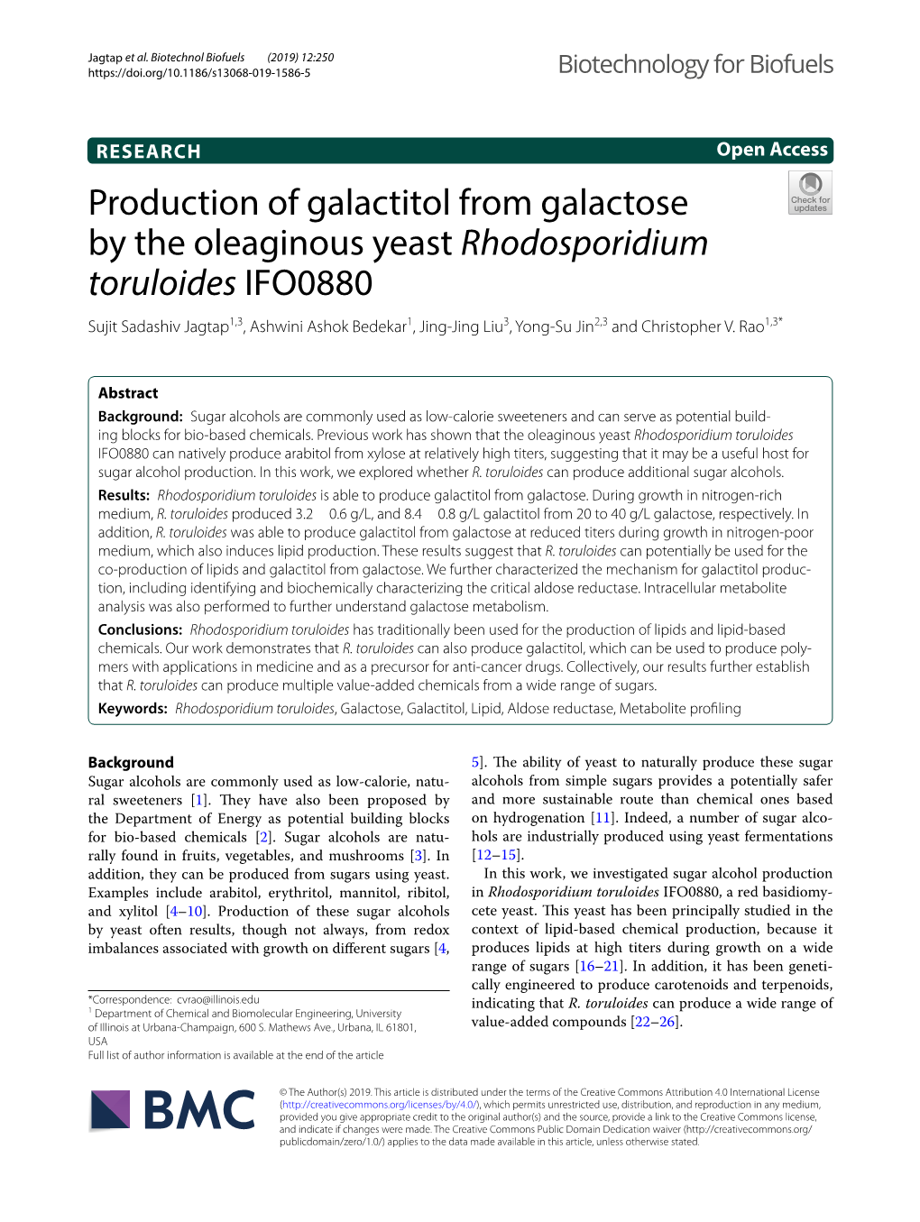 Production of Galactitol from Galactose by the Oleaginous Yeast