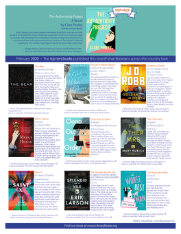 February 20202020-- the Ttop Top Ten Booksen Bookspublished This Month That Librarians Across the Country Love
