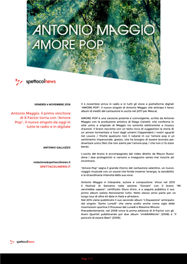 Antonio Maggio: Il Primo Vincitore Di X Factor Torna Con "Amore Pop", Il