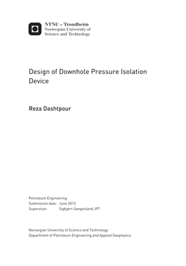 Design of Downhole Pressure Isolation Device