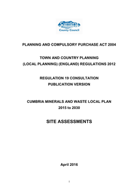 Site Assessments of the Site Allocations for the Draft Cumbria Minerals and Waste Local Plan 2015-2030