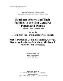 Southern Women and Their Families in the 19Th Century: Papers And