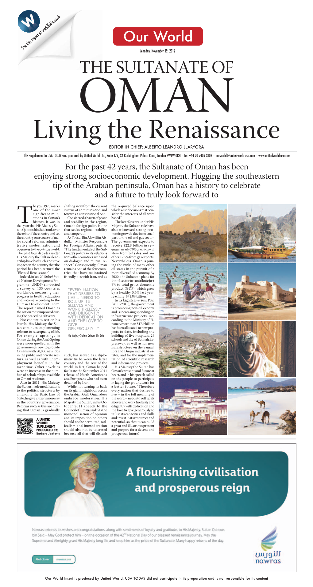 THE SULTANATE of OMAN Living the Renaissance EDITOR in CHIEF: ALBERTO LEANDRO LLARYORA