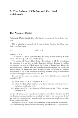 5. the Axiom of Choice and Cardinal Arithmetic