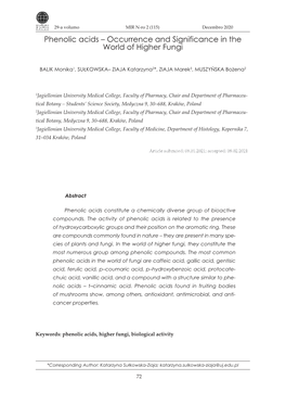 Phenolic Acids – Occurrence and Significance in the World of Higher Fungi