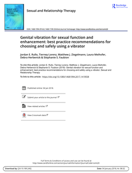 Genital Vibration for Sexual Function and Enhancement: Best Practice Recommendations for Choosing and Safely Using a Vibrator