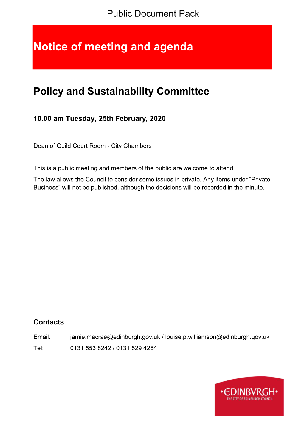 (Public Pack)Agenda Document for Policy and Sustainability Committee