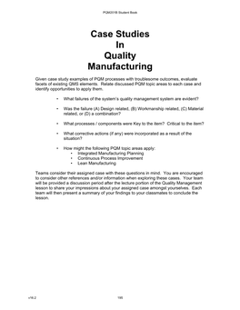 Case Studies in Quality Manufacturing