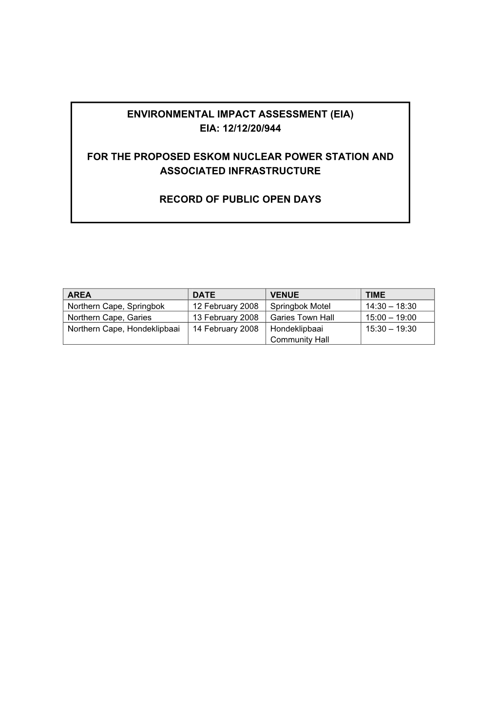 Environmental Impact Assessment (Eia)