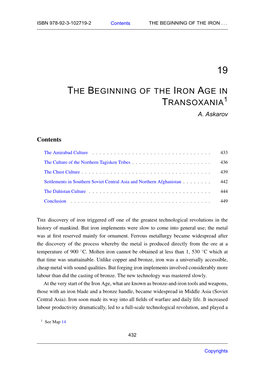 The Beginning of the Iron Age in Transoxania