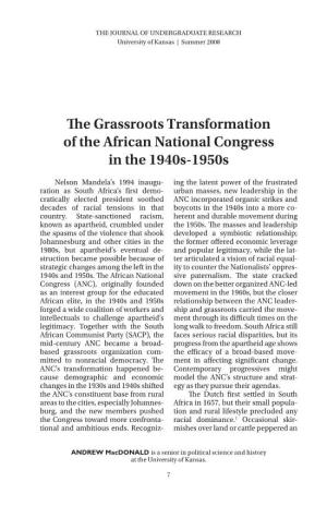 E Grassroots Transformation of the African National Congress in the 1940S-1950S