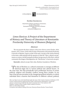 Limes Slavicus: a Project of the Department of History and Theory of Literature at Konstantin Preslavsky University of Shumen (Bulgaria)