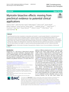 Myricetin Bioactive Effects: Moving from Preclinical Evidence To