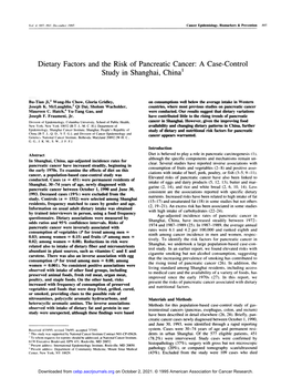 Dietary Factors and the Risk of Pancreatic Cancer: a Case-Control Study in Shanghai, China1