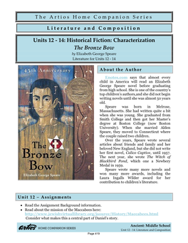 Characterization the Bronze Bow by Elizabeth George Speare Literature for Units 12 - 14